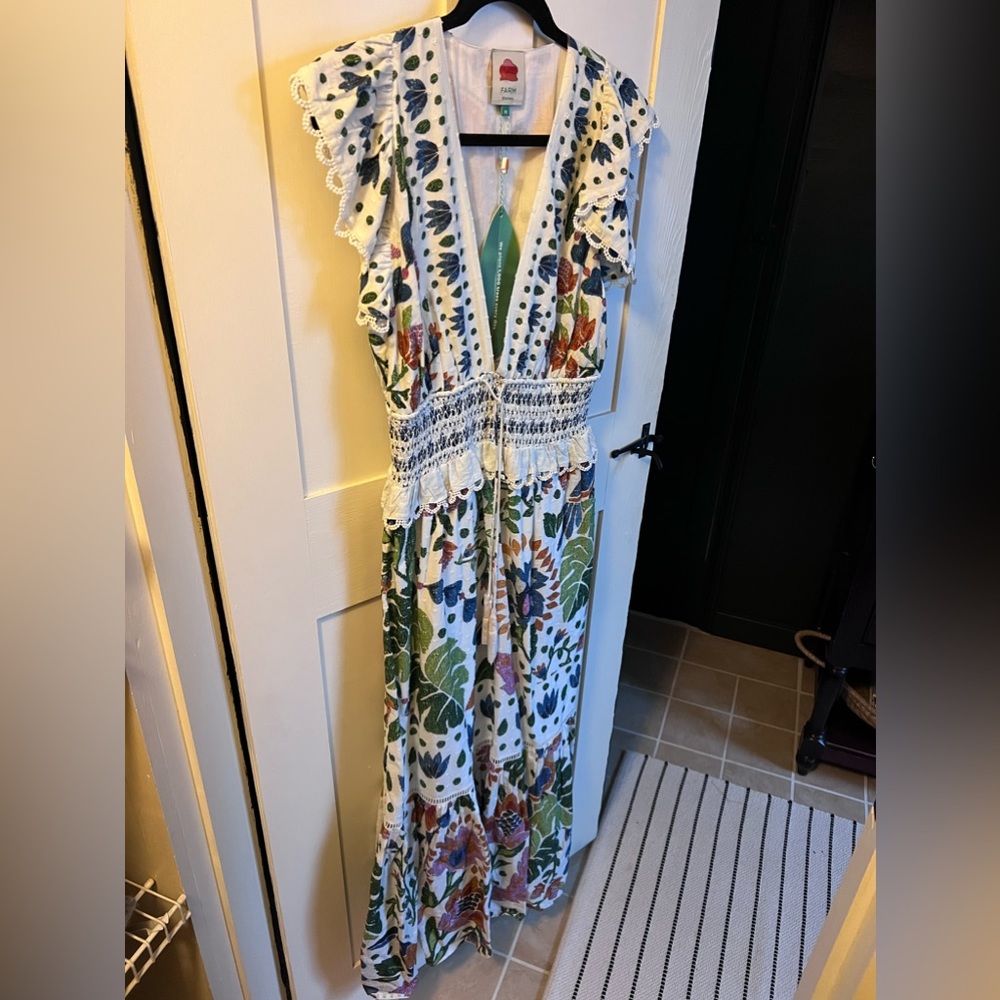 Farm Rio White Summer Garden Maxi Dress
